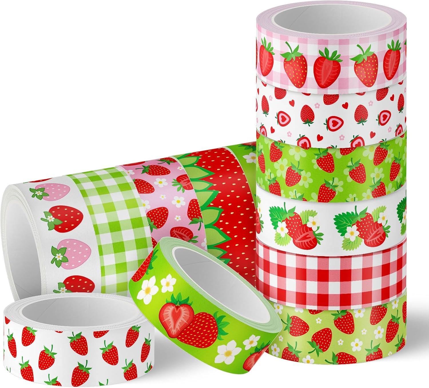 12 Rolls Strawberry Washi Tape Sweet Red Berry Decorative Masking Tape Set Summer Fruit Wrapping Paper Tapes for Scrapbook Journal DIY Art Crafts