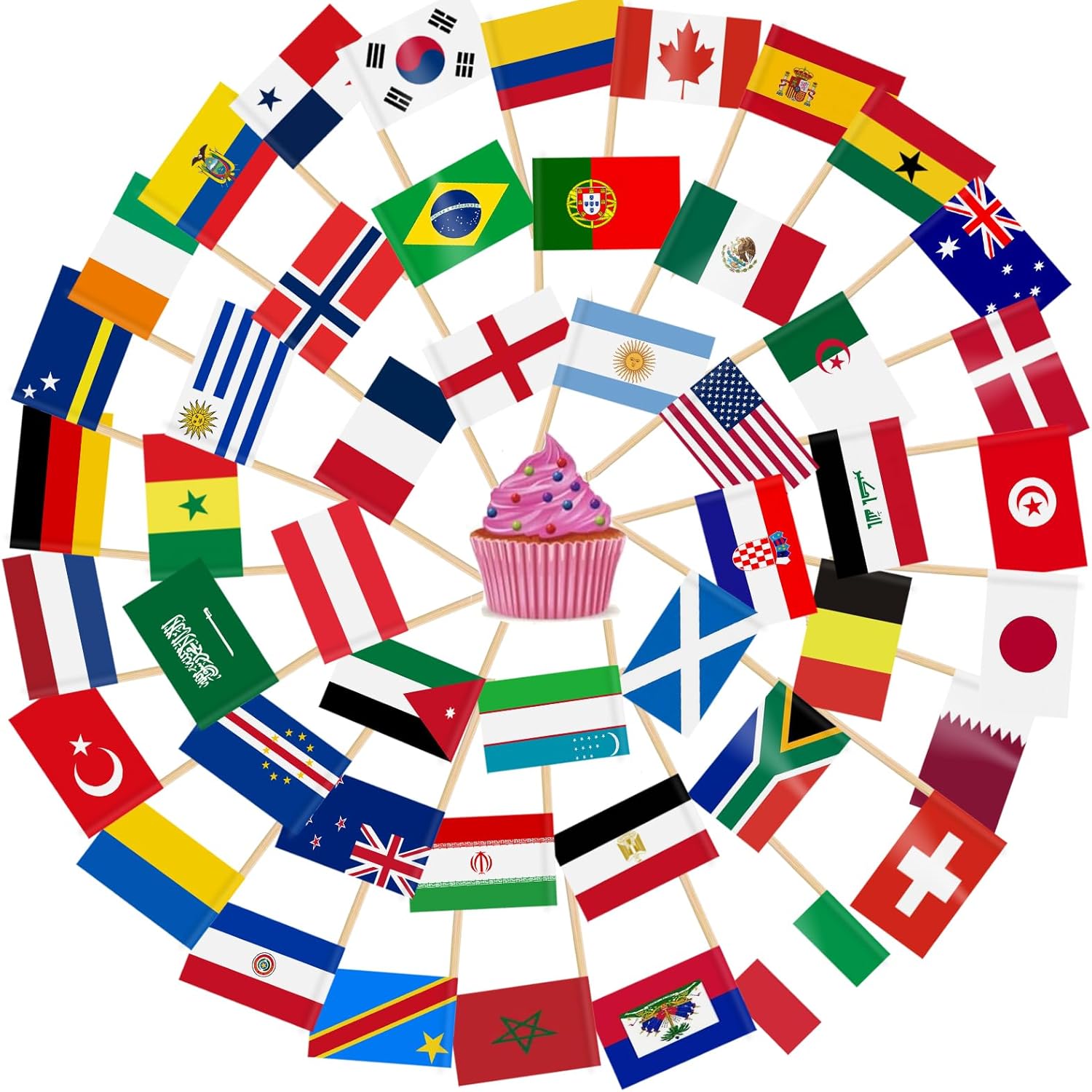 AhfuLife 100pcs World Cup Toothpick Flags Cake Toppers for World Cup Soccer 2026 Decorations, 48 Countries Cocktail Stick Flags for Sandwich Cupcake Toppers Soccer Bar Party Supplies