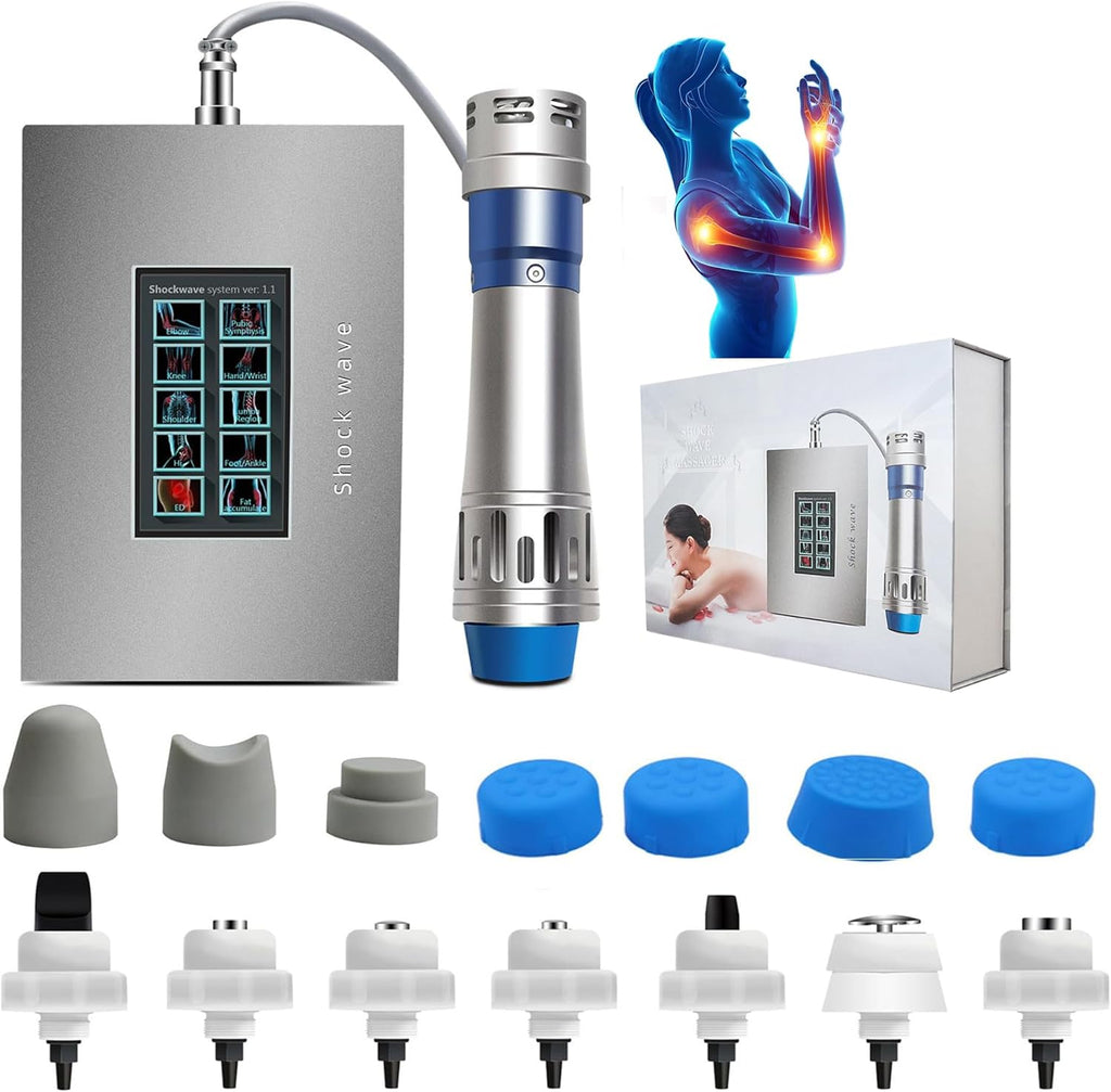 Shockwave Therapy Machine Extracorporeal Shock Wave Therapy Device 7in1 Focused Shockwave Therapy Machine Pain Relief at Home for Body Feet Knees, Silver