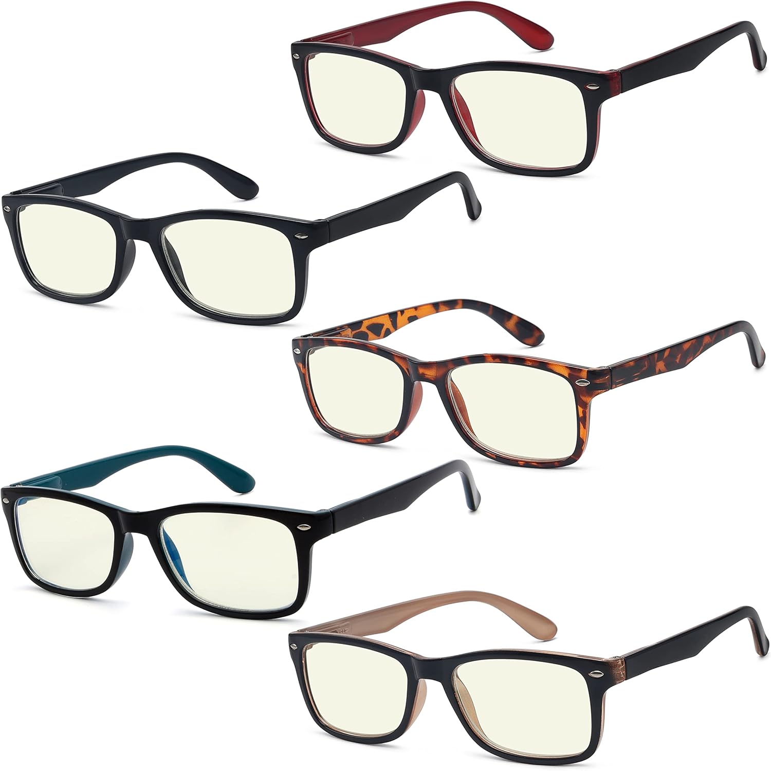 Eyekepper 5-Pack Computer Glasses,UV Protection, Anti Glare,Anti-Reflective Computer Eyeglasses (All with Yellow Tinted Lenses)+2.25