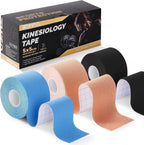Kinesiology Tape (3 Rolls) - Acrylic Adhesive Muscle Tape - Waterproof, Breathable, Hypoallergenic - Ideal for Muscle Support & Injury Recovery - 2 Inches x 16 Feet (3 Colors)