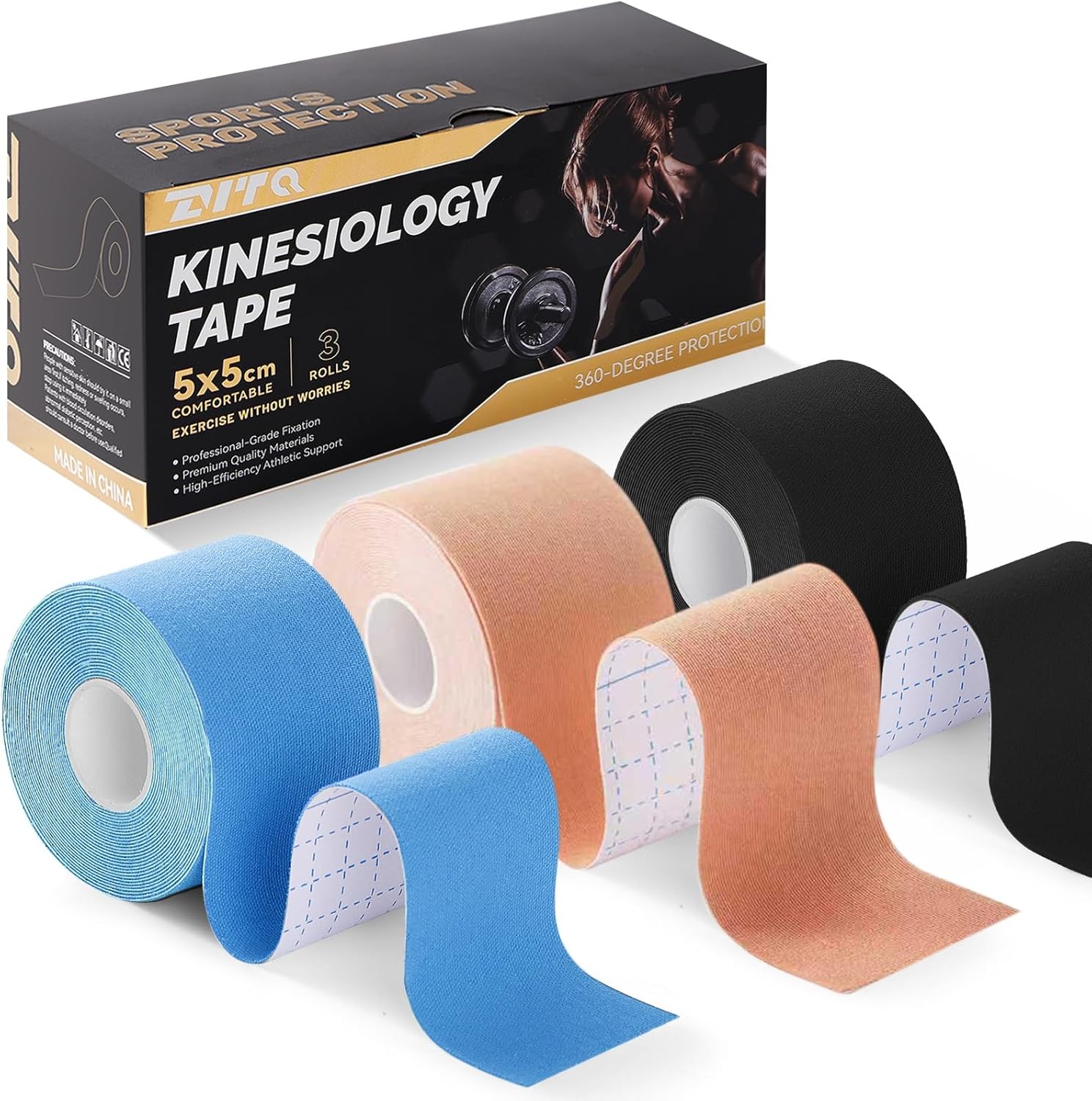 Kinesiology Tape (3 Rolls) - Acrylic Adhesive Muscle Tape - Waterproof, Breathable, Hypoallergenic - Ideal for Muscle Support & Injury Recovery - 2 Inches x 16 Feet (3 Colors)