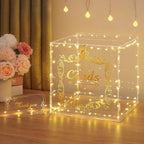 DIWNELEM Acrylic Wedding Card Box with Lock String Light Clear Large Card Box for Wedding Letter Box Envelope Box Acrylic Gift Card Box Money Box for Party Birthday Reception
