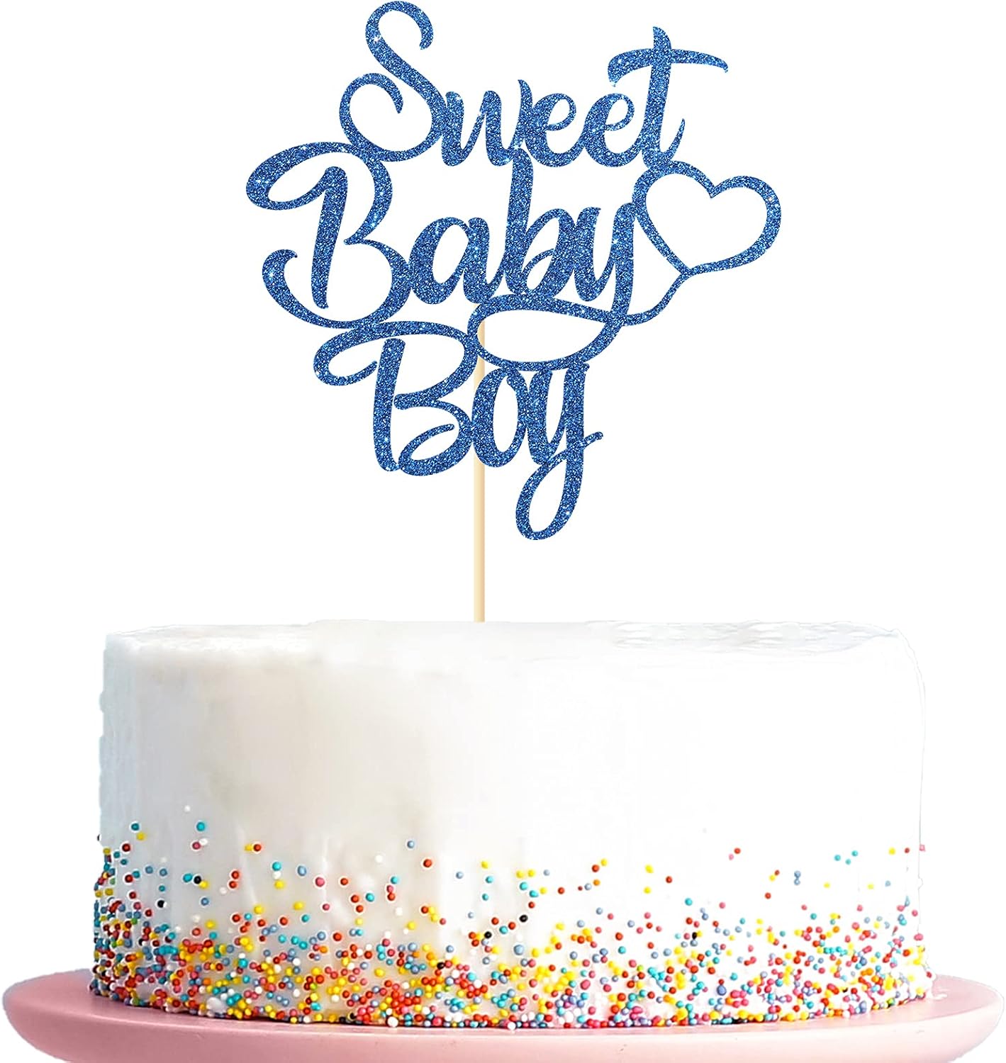 Sweet Baby Boy Cake Topper Baby Shower Newborn Gender Reveal Party Decoration It's a Boy Patry Supplies Blue Glitter