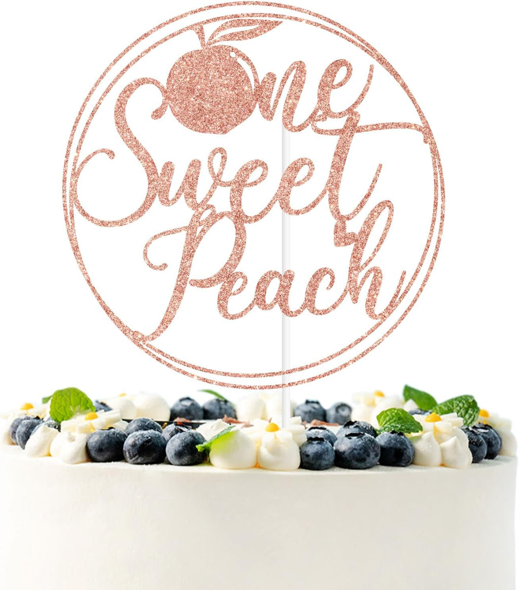 Rose Gold One Sweet Peach Cake Topper, Peach Sweet Baby/One Sweet Girl, Peach Themed Baby Shower Party Decorations Supplies for Baby Girls