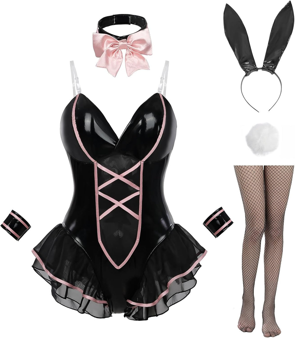 FCCAM Bunny Costume Adult Womens Bunny Bodysuit One Piece Halloween Cosplay Suit
