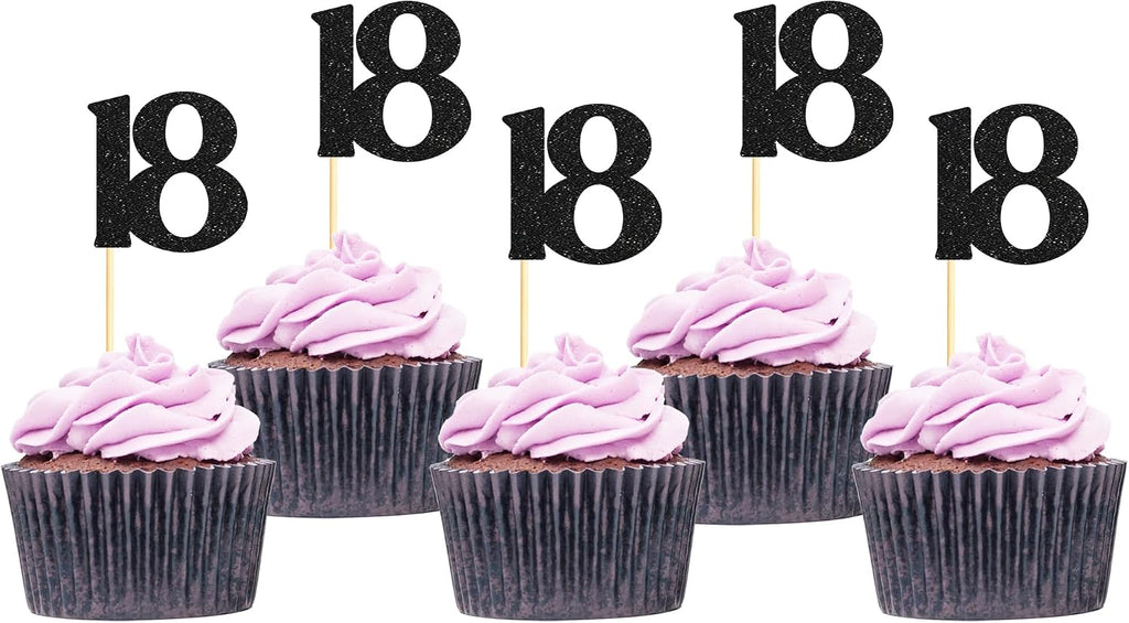 Sotpot 30 Pack Happy 18th Cupcake Toppers 18 Birthday Cake Decorations for 18th Birthday Wedding Anniversary Party Supplies Black Glitter