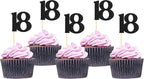 Sotpot 30 Pack Happy 18th Cupcake Toppers 18 Birthday Cake Decorations for 18th Birthday Wedding Anniversary Party Supplies Black Glitter