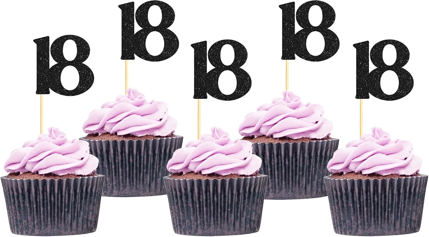 Sotpot 30 Pack Happy 18th Cupcake Toppers 18 Birthday Cake Decorations for 18th Birthday Wedding Anniversary Party Supplies Black Glitter