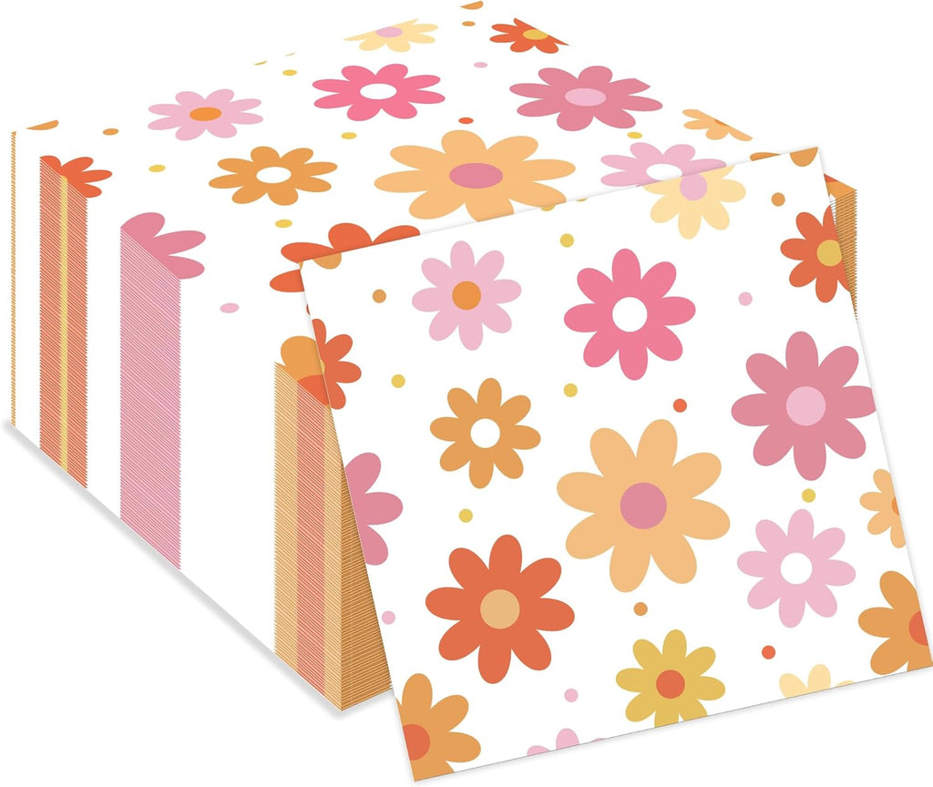60 PCS Daisy Paper Napkins Groovy Daisy Boho Dinner Napkins Disposable Flower Decorative Party Napkin for Baby Shower Birthday Wedding Seasonal Holiday Party Supplies