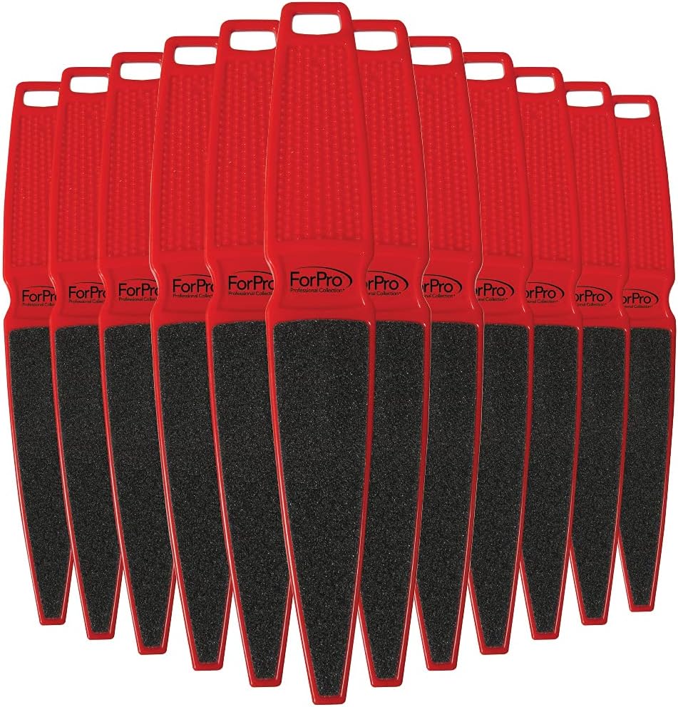 ForPro Professional Collection Pedicure Paddle Foot File, Double-Sided Foot File for Heels, Disposable & Sanitizable, 80/120 Grit, Red, Pack of 12
