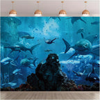 7x5FT Shark Under The Sea World Photo Backdrop Aquarium Reef Photography Background Banner Polyester Fabric Studio Props Booth Video Shooting Decorations Supplies