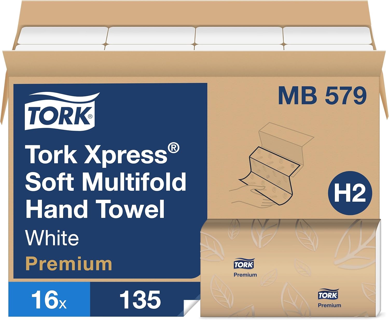 Tork Soft Xpress Multifold Paper Hand Towels White, H2 System Compatible 16 Packs X 135 Towels Each (MB579)