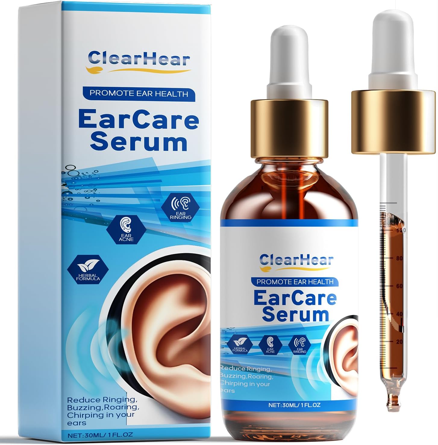 Tinnitus Relief for Ringing Ears, Ear Ringing Relief Drops to Reduce Ear Noise & Improve Hearing, Natural Herbal Blend and Tinnitus Drops Support Healthy Hearing Light Blue 30ML