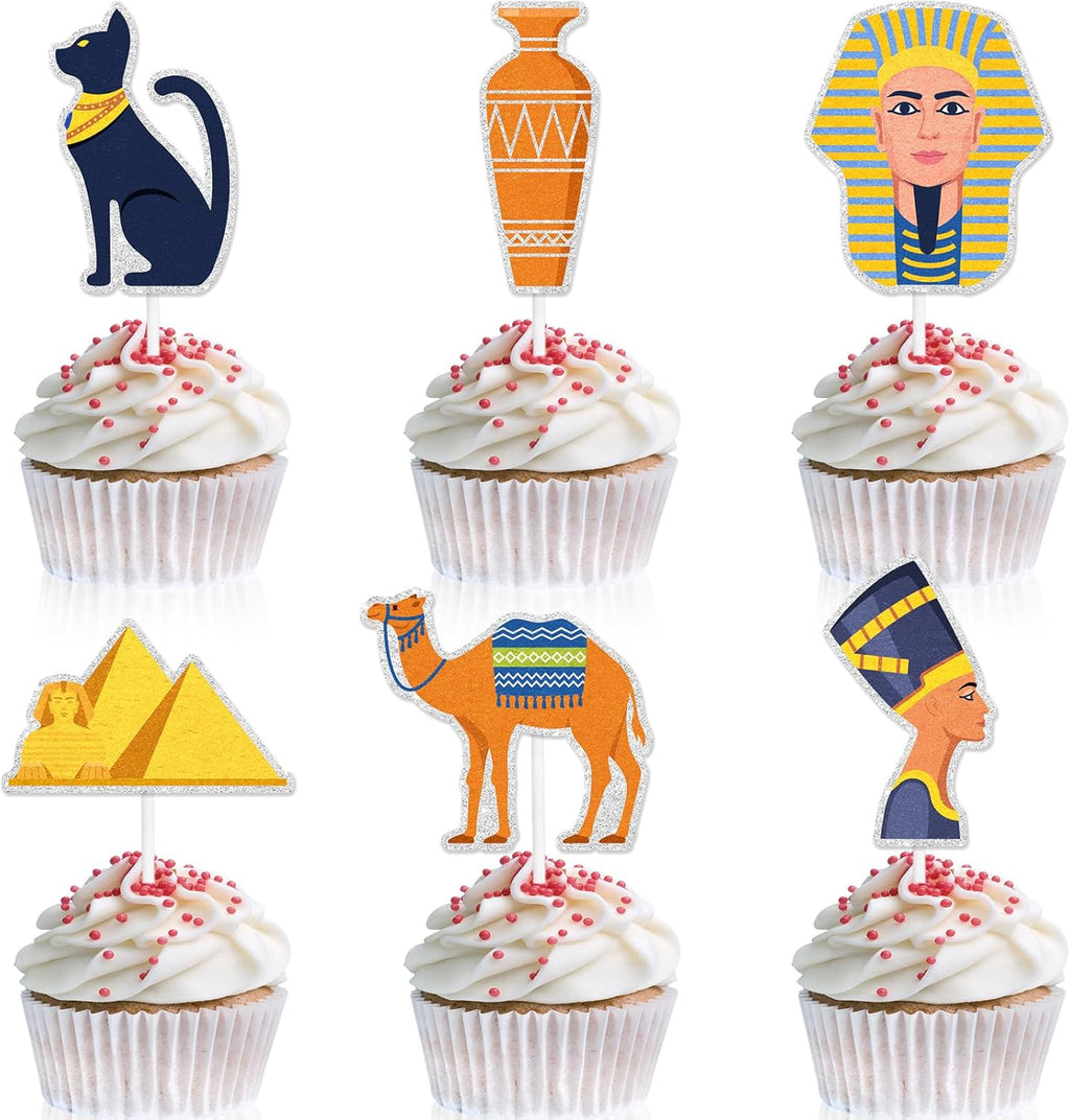 18-PCS Ancient Egypt Themed kids Happy Birthday Pyramid Cupcake Toppers Set - This is an exquisite themed birthday party, baby shower party, Egyptian theme party mummy Tutankhamen decoration - LIANGSS