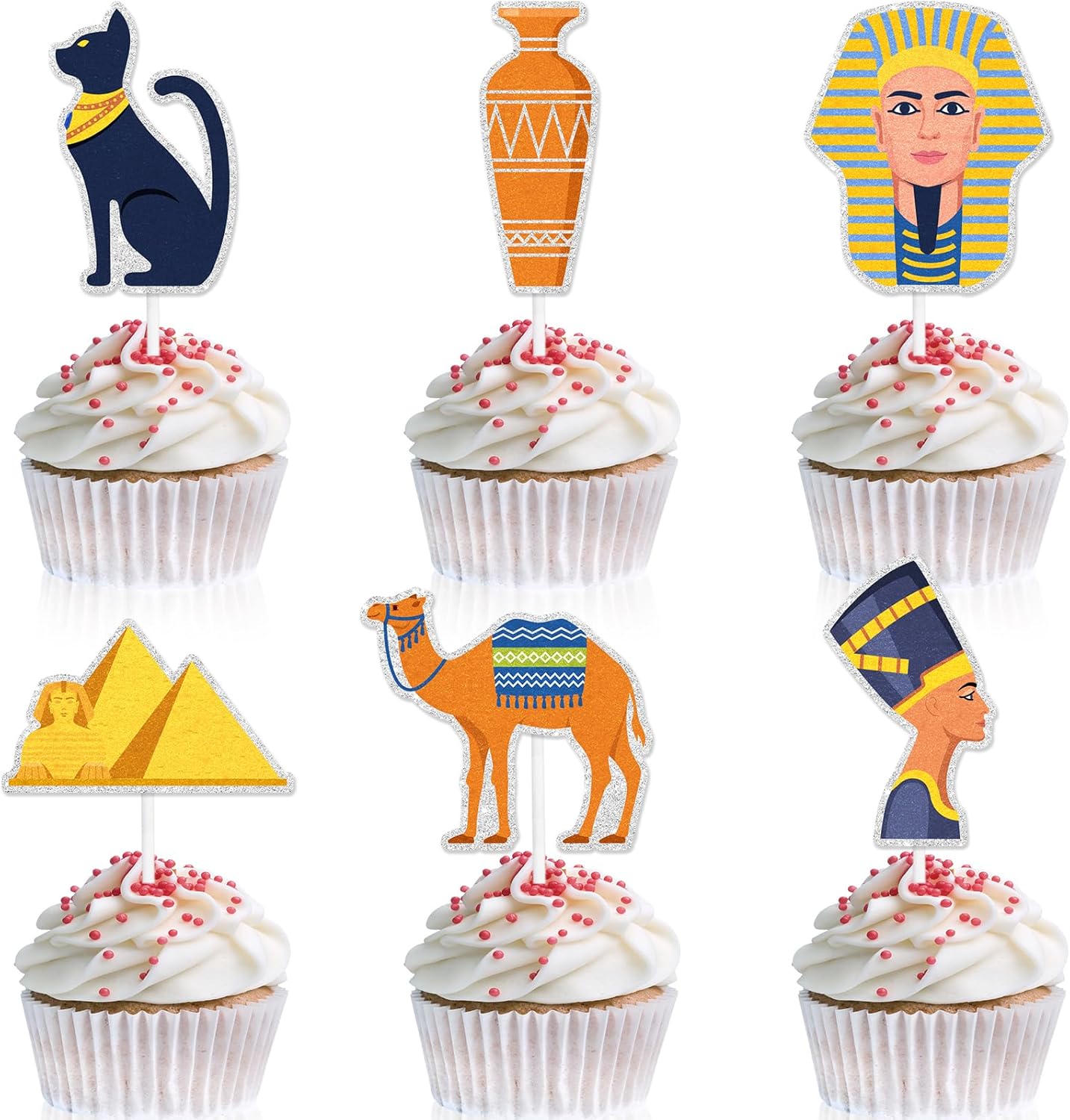 18-PCS Ancient Egypt Themed kids Happy Birthday Pyramid Cupcake Toppers Set - This is an exquisite themed birthday party, baby shower party, Egyptian theme party mummy Tutankhamen decoration - LIANGSS