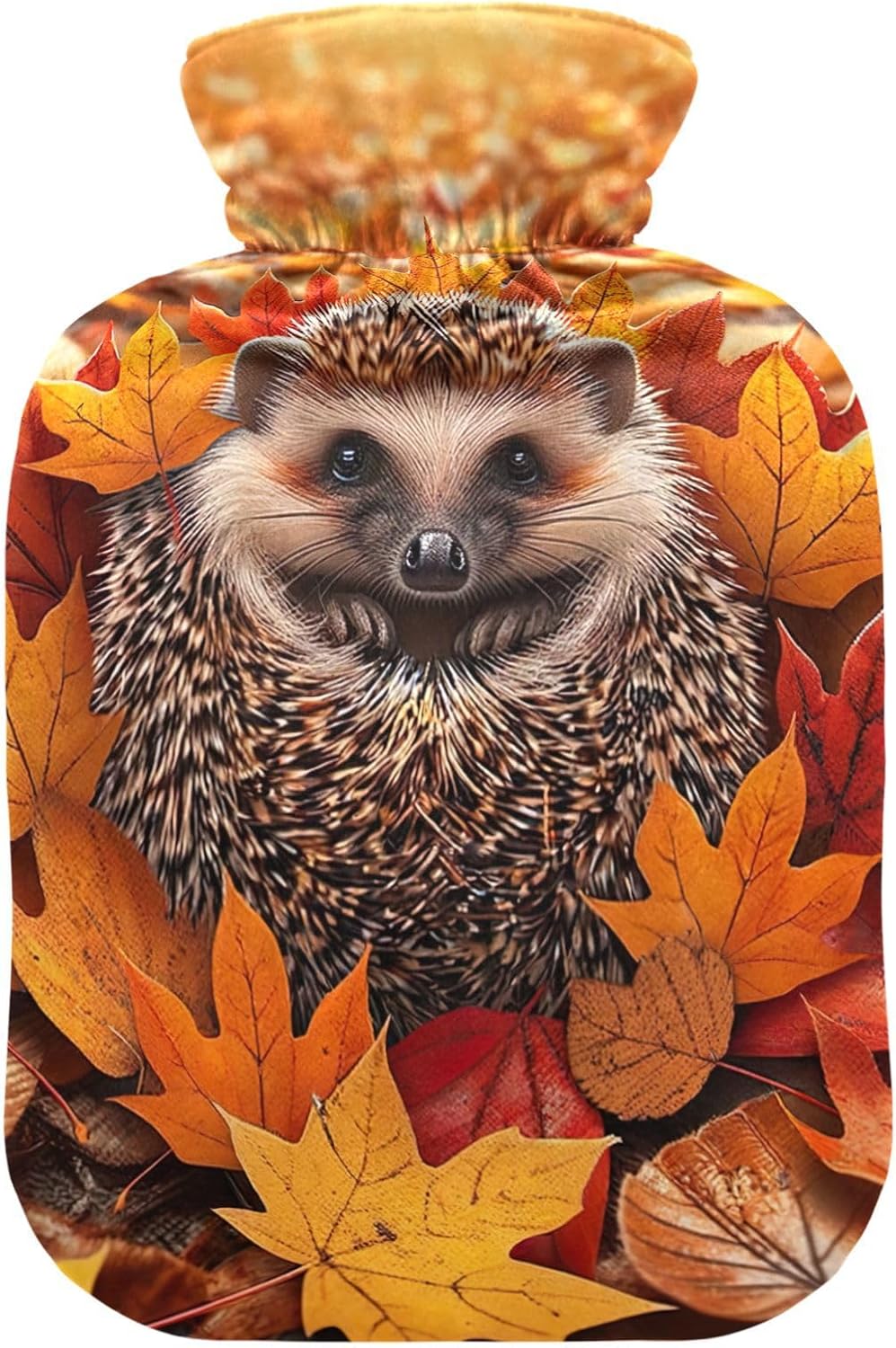 Autumn Leaves Hedgehog Hot Water Bottle with Velvet Cover Hot Water Bag for Hot and Cold Compress, 2 Liters