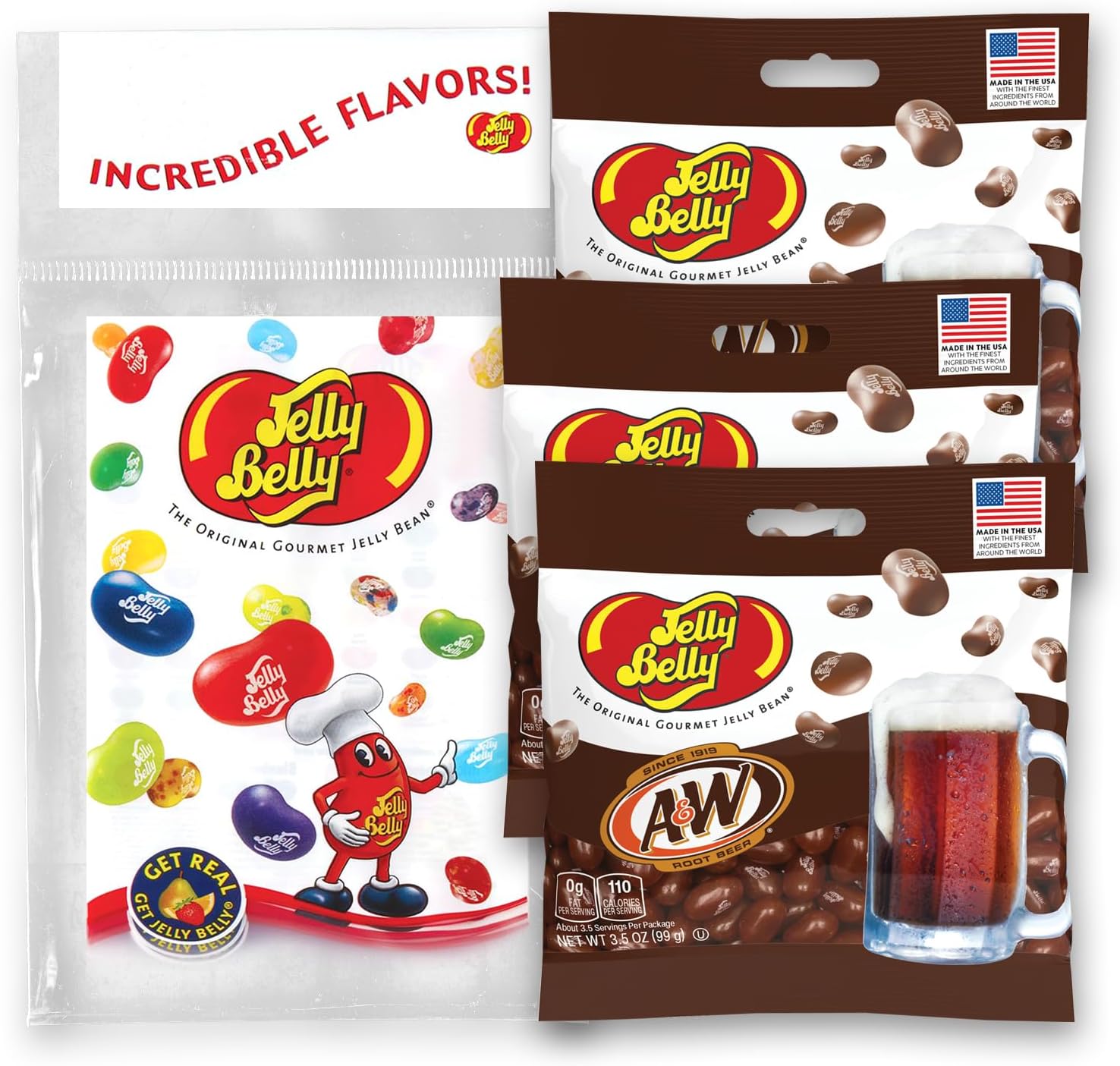 Jelly Belly Root Beer Jelly Beans, 3.5 oz Grab & Go Bags - Pack of 3 sold in Jelly Belly Bag