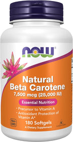 NOW Foods Supplements, Natural Beta Carotene 25,000 IU, Essential Nutrition, 180 Softgels