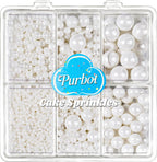 White Pearl Sprinkles for Cake Decorating, 4 Sizes Sugar 130g/4.6oz, Cupcake, Ice Cream, Donuts, Macaron Toppings Supplies (2mm, 4mm, 7mm, 1cm)