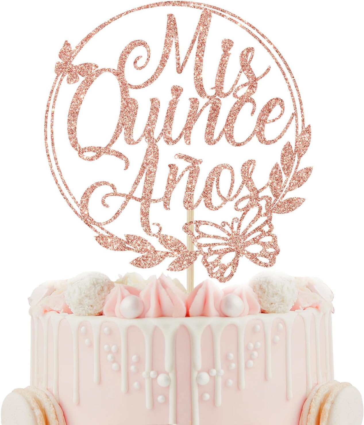 Mis Quince Anos Cake Topper, Feliz 15 Anos, 15th Birthday Cake Topper, Hello 15, Happy 15th Birthday Party Decorations (Rose Gold Glitter)