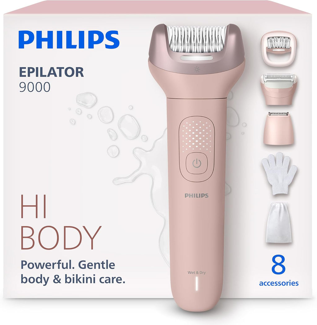Philips Epilator Series 9000 - Cordless Wet and Dry Electric Epilator, Hair Removal for Legs, Body and Bikini, with ProGuide, 8 Accessories, 60 min. Runtime, Model BRE717/00