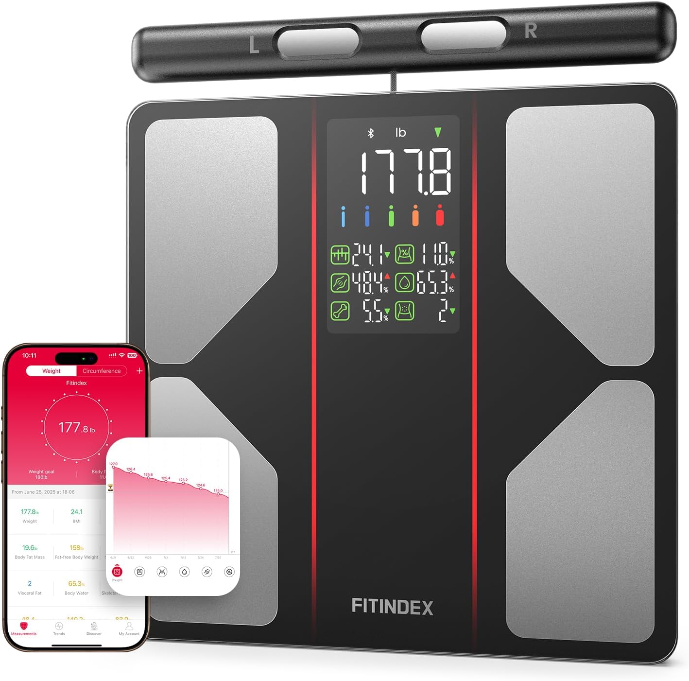 FITINDEX Smart Scale for Body Weight, [2026 Upgraded], Body Composition Analyzer with 8-Electrode Large Platform for Weight, BMI, Fat, Muscle Mass, Segmental Muscle Analysis, High Precision, 400 lbs