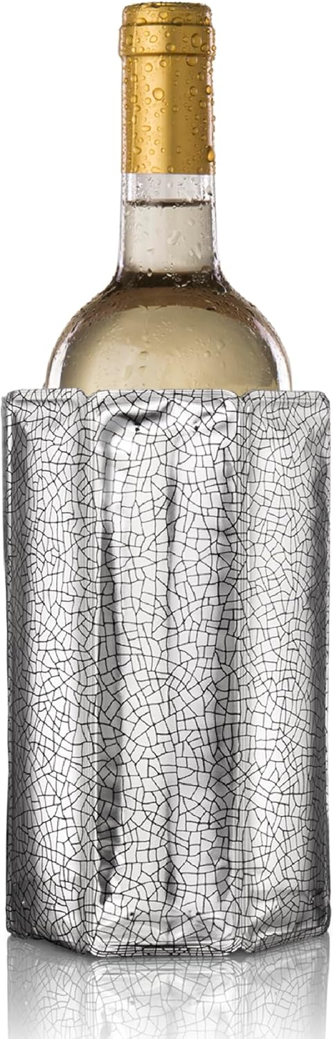 Vacu Vin Wine Cooler Sleeve – Silver – Flexible Wine Bottle Chiller – Reusable Ice Sleeve – Metallic Wine Accessory – Fits 750ml Bottles – Fast, Elegant Cooling for Any Occasion
