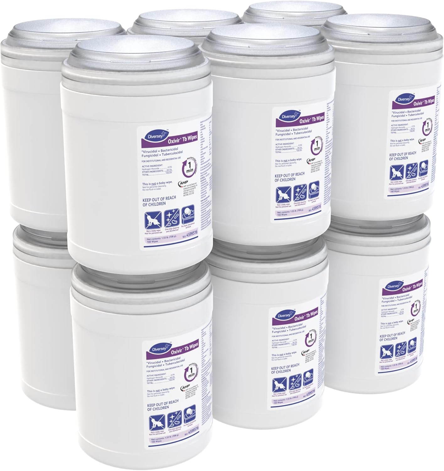 Oxivir Diversey Tb 4599516 Ready-to-Use Disinfectant Cleaning Wipes, Accelerated Hydrogen Peroxide, Unscented, Standard 6x7-Inch Sheets, 160-Wipes, 1-Canister (Pack of 12)