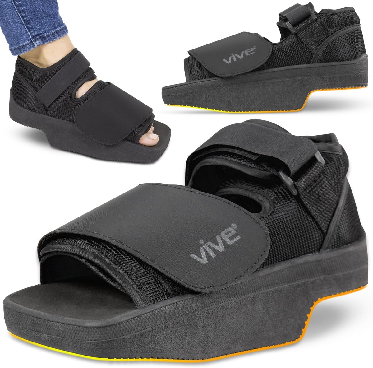 Vive Wedge Post-Op Shoe - Offloading Boot for Heel or Ankle Pain - Medical Foot Recovery for Bone or Soft Tissue Surgery, Fracture, Plantar Fasciitis, Ulcerations, Feet (Large)