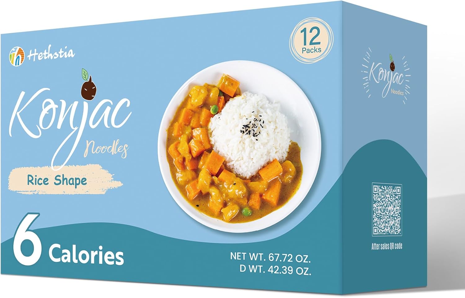 Hethstia Konjac Rice, 12 Packs Low Carb Shirataki Rice, Keto, Vegan, Gluten-Free, Sugar-Free, Low Calorie, 0 Fat, Ready-to-Eat Healthy Food & Holiday Gifts