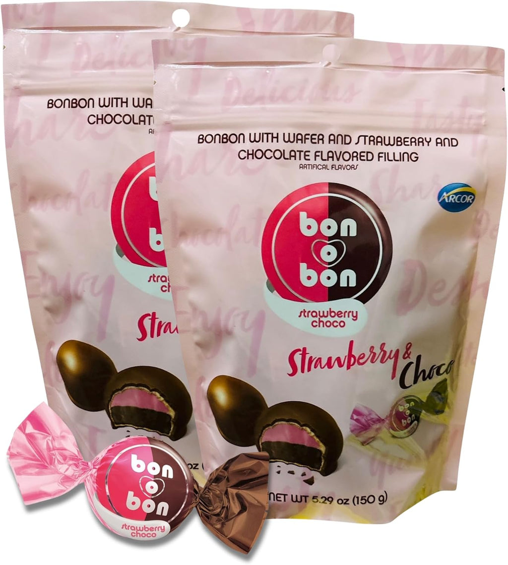 Bon O Bon Strawberry & Chocolate Truffles - Pack of 2 Chocolate Covered With Creamy Strawberry Filling - 5.29 oz. By Lyza's Sweets & Treats