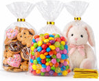 WIKDAY Cellophane Bags 50 PCS 6x10 Inches Clear Gift Gags with Ties Plastic Treat Party Favor Candy Bags for Gift Giving, Packaging Snack, Products