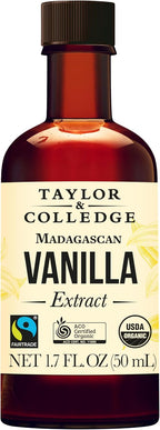 Taylor & Colledge Organic Madagascan Vanilla Extract, Fairtrade, ACO Certified Organic, Pure Vanilla Flavoring for Baking & Cooking, 1.7 fl oz (50ml)