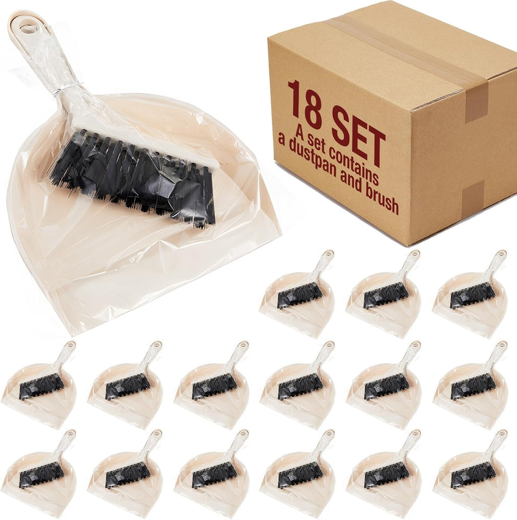Sliner 18 Pack Mini Dustpan and Brush Set Nesting Snap Plastic Dust Pans with Brush Small Handheld Broom and Dustpan Set Bulk Portable Cleaning Suitable for Desktop Pets Care Camping(Beige)