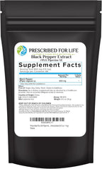 Prescribed For Life Piperine Powder, 95% Black Pepper Extract Powder, Gluten Free, Vegan, Non GMO, Natural Antioxidant (14g)
