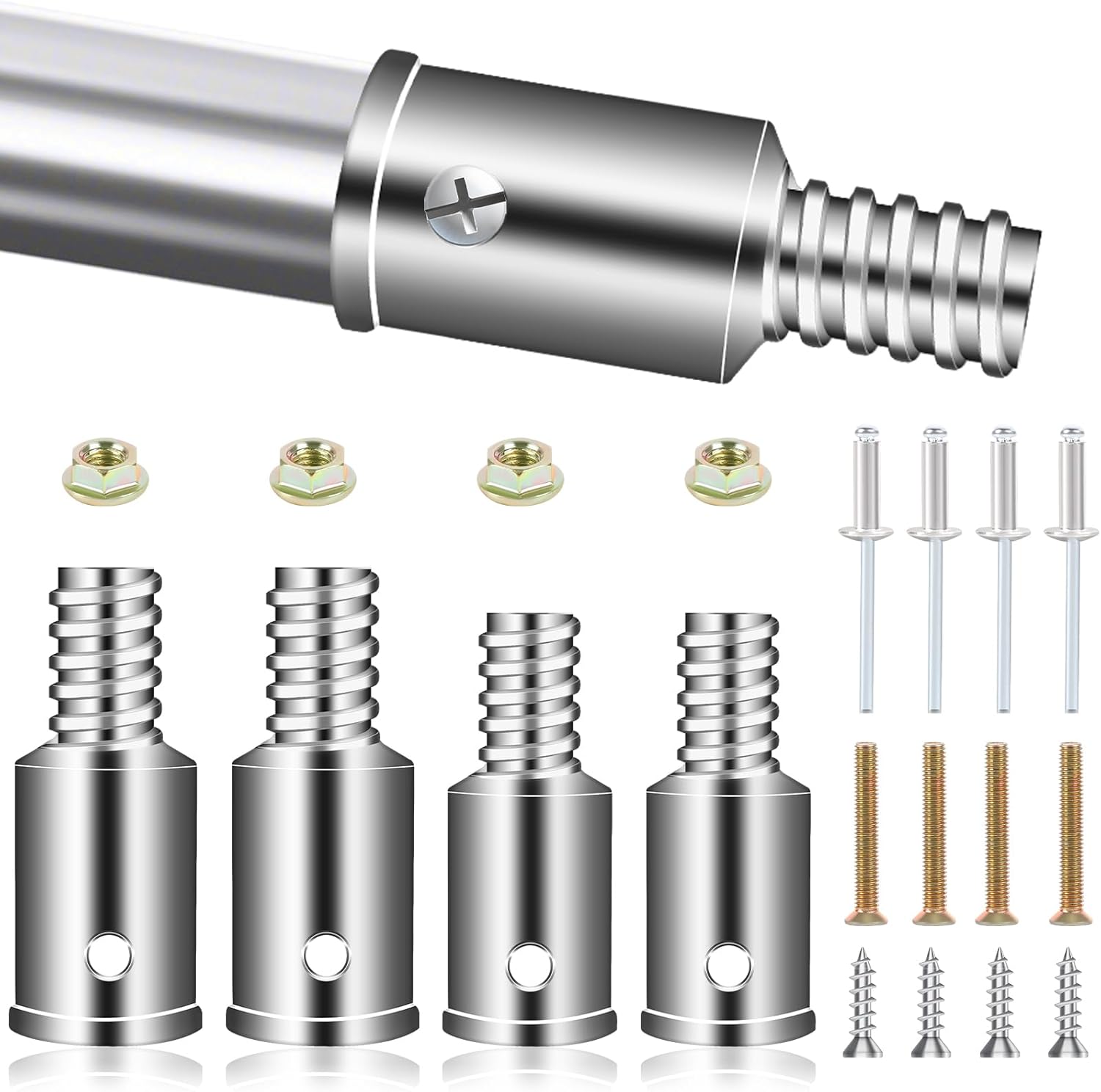 Universal Threaded Tip Replacement,Ultra Threaded Tip Repair Kit Metal Threaded Handle Tips for 0.8"/1" Wood or Metal Poles Handle Extension Pole Adapter for Mop,Broom,Household Cleaning Tools - 4 Set