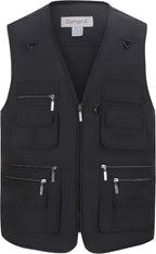 Gihuo Men's Fishing Vest Utility Safari Travel Vest with Pockets Outdoor Work Photo Cargo Fly Summer Vest