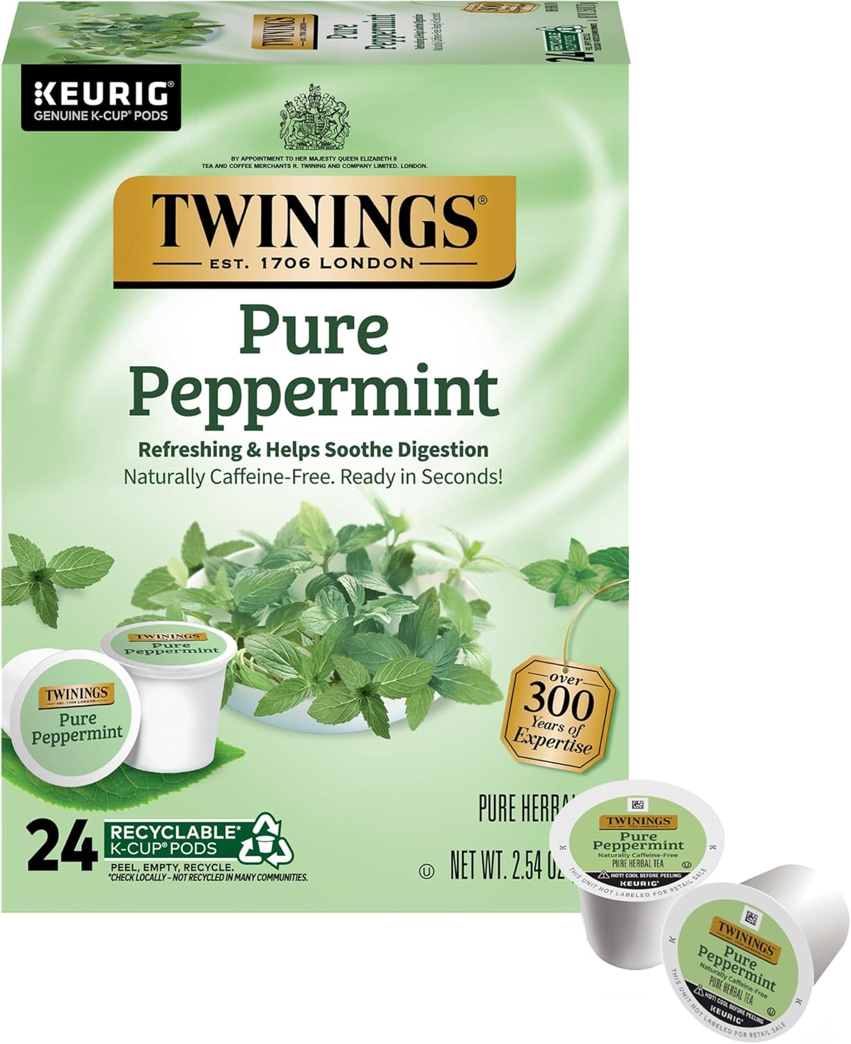 Twinings Pure Peppermint Herbal Tea K-Cup Pods for Keurig, 24 Count (Pack of 1), Made with 100% Pure Peppermint, Naturally Caffeine-Free, Enjoy Hot or Iced