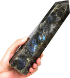 Large Labradorite Crystal Tower Natural Healing Crystal Point Wand Obelisk 6 Faceted Reiki Chakra Meditation Therapy Home Decor Gift 1.5-2 LBS