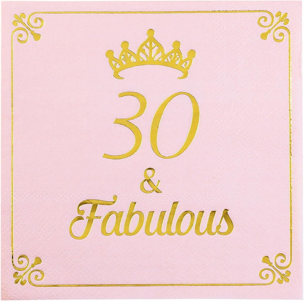 30th Birthday Cocktail Napkins for Women Her, 30th Birthday Party Decorations, Pink Beverage Napkins for Cake Dessert Table, 30th Birthday Party Supplies, 50 Pcs Disposable Napkins, 3-Ply