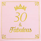 30th Birthday Cocktail Napkins for Women Her, 30th Birthday Party Decorations, Pink Beverage Napkins for Cake Dessert Table, 30th Birthday Party Supplies, 50 Pcs Disposable Napkins, 3-Ply