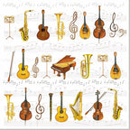 Generic 20-Count 6.5 x 6.5 Inch 3-Ply Music Themed Napkins for Decoupage, Weddings, Holidays & Gifting in White, Yellow, Brown