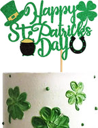 Ercadio 1 Pack Happy St Patrick's Day Cake Toppers Happy St Patrick's Day Cake Picks with Shamrock Four Leaf Green Hat for St.Patrick Baby Birthday Ireland St Patrick Party Cake Decor Supplies