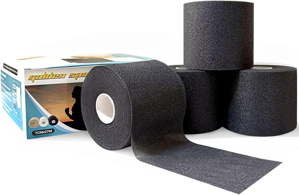 4 Pack Pre Wrap Athletic Tape, Black, 2.76 Inches x 29.5 Yards, Protect for Wrists Ankles and Knees, Athletic Foam Underwrap for Sports