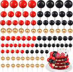 108 Pcs Balls Cake Topper DIY Cupcake Insert Foam Balloons for Cake Baking Wedding Anniversary Birthday Decoration(Red, Black, Gold,Multi Sizes)