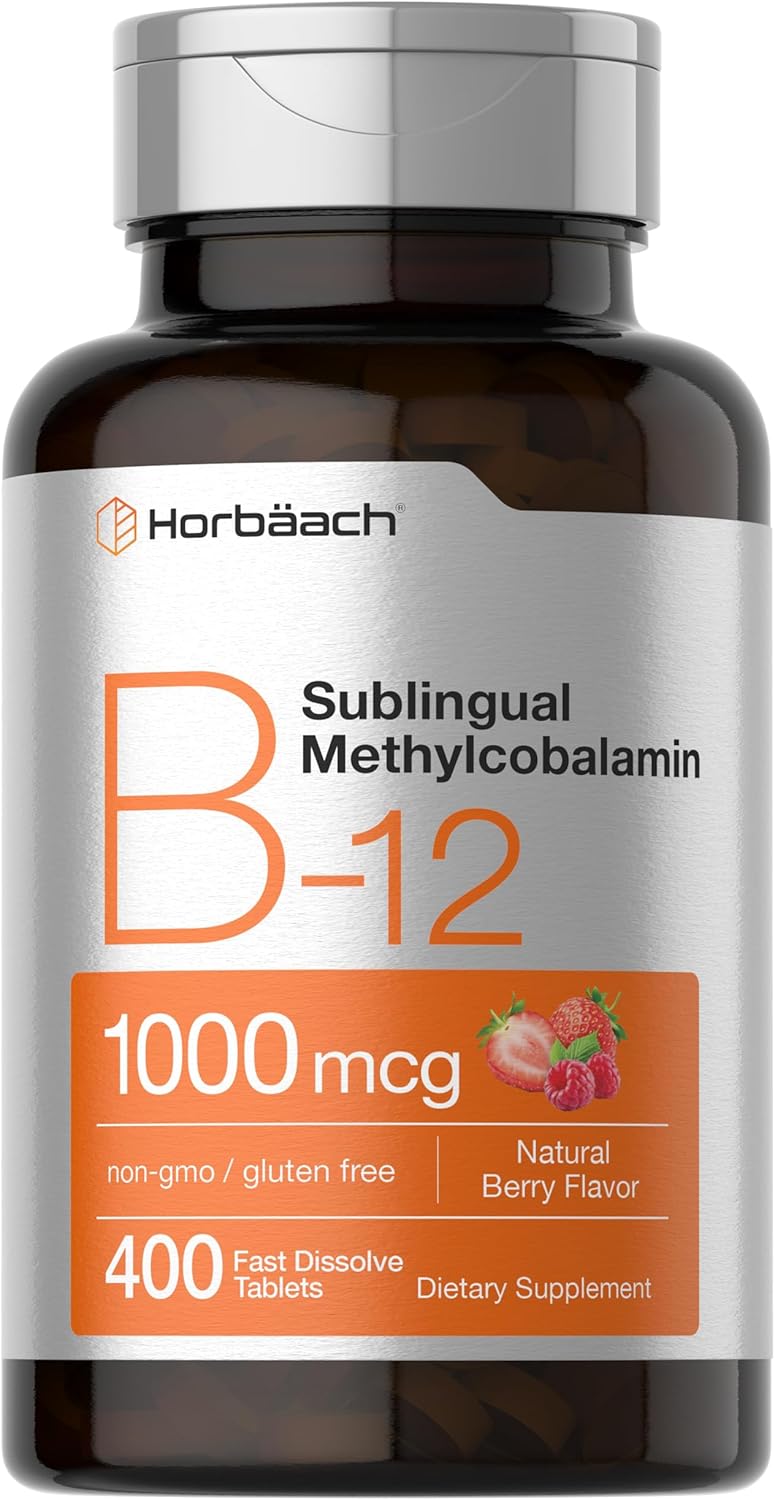 Horbaach Vitamin B12 1000 mcg Sublingual | 400 Fast Dissolve Tablets | Methylcobalamin Supplement for Women and Men | Berry Flavor | Vegan, Non-GMO, and Gluten Free