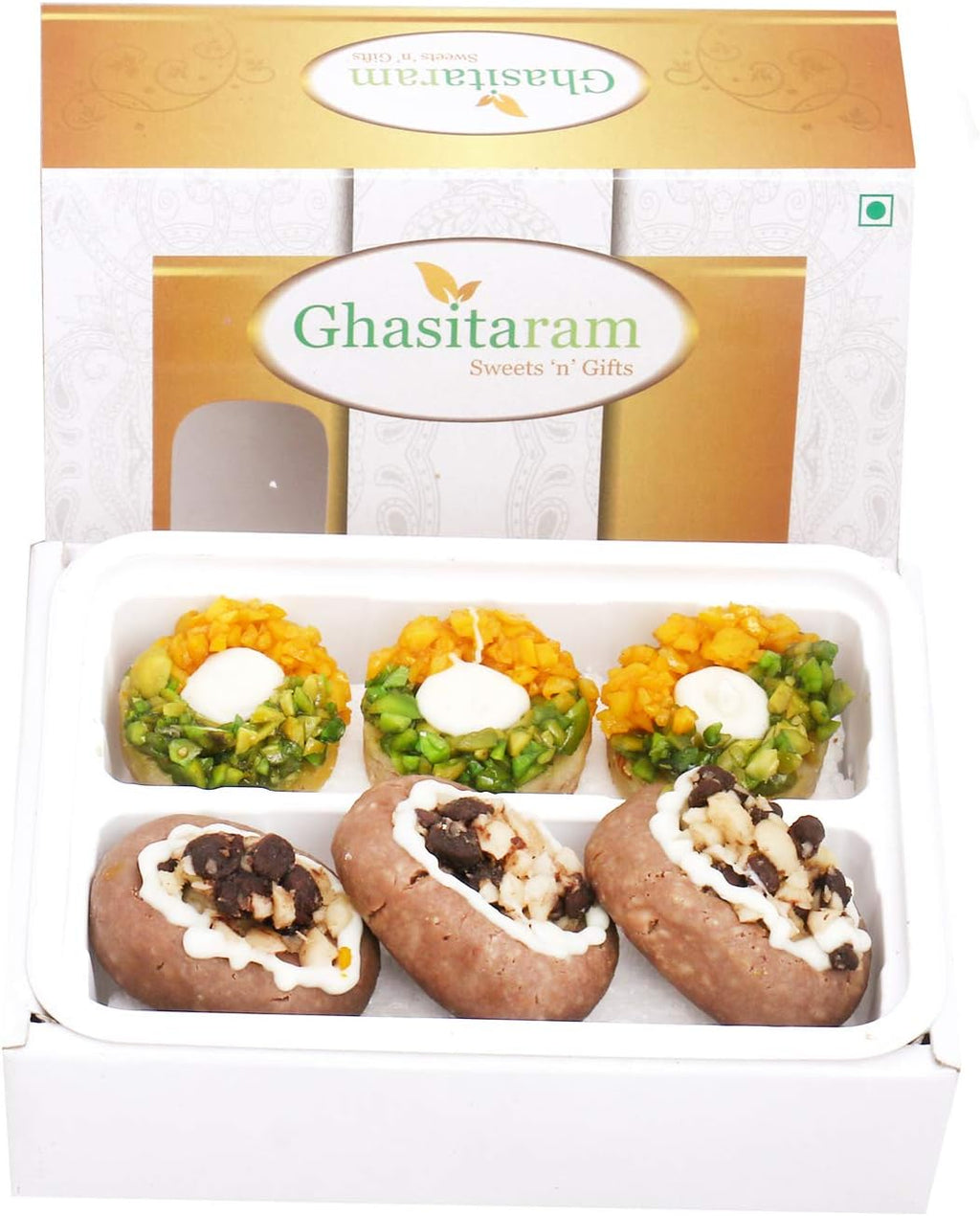 Ghasitaram Gifts Diwali Sweets Assorted Box of Anjeer Basket,Kesar Pista Delight,Choco Boat & Almond Basket Hamper 200 GMS|Gift for Diwali,Holi,Valentine,Christmas,Birthday,Anniversary,Her,Him|