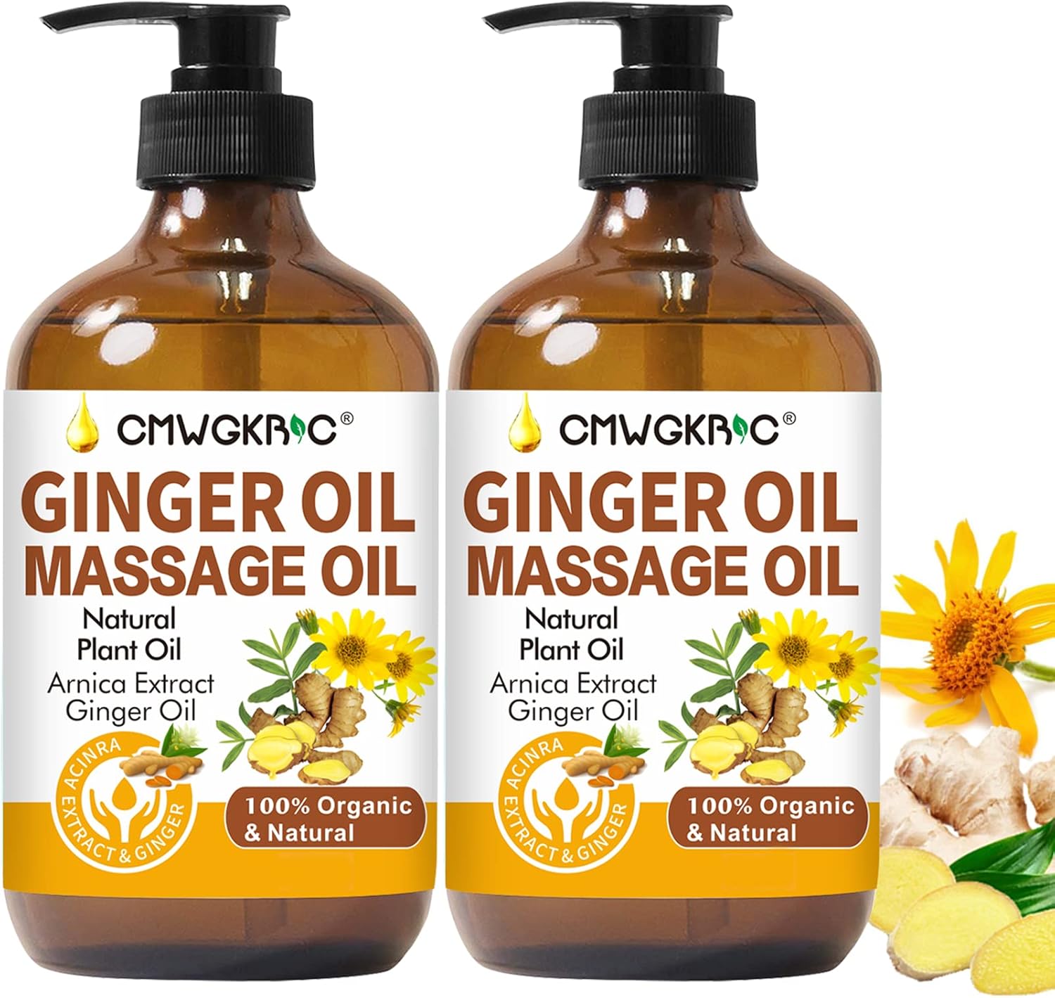2 Pack Ginger Oil Lymphatic Drainage Massage,Belly Drainage Ginger Oil-Warming Tired Sore Muscle Ginger Massage Oils With Natural Arnica Extract,Grapeseed Oil,Vitamin E Massage Oil for Massage Therapy