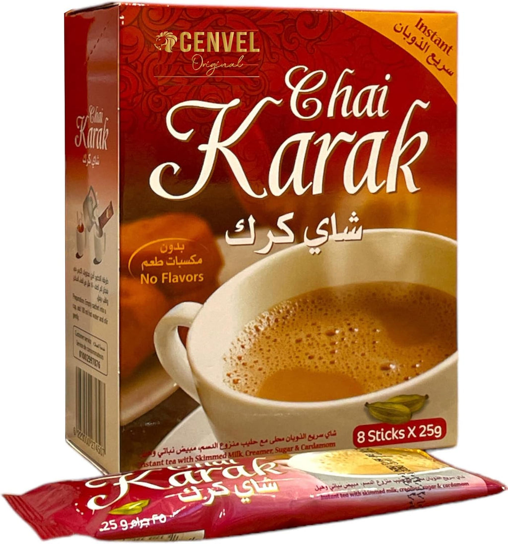 CENVEL® Karak Chai Sweetened | Premium Instant Karak Tea – Natural, Instant Indian Chai | 8 Sachets (Pack of 1)